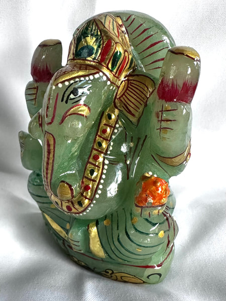 Green Jade –– Painted and decorated Ganesha B (Energised and Blessed)