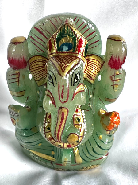 Green Jade –– Painted and decorated Ganesha B (Energised and Blessed)