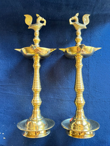 Brass Lamp –– Tall –– Peacock Head