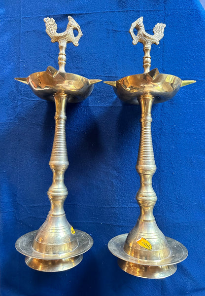 Brass Lamp –– Tall –– Peacock Head