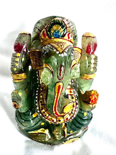 Green Jade –– Painted and decorated Ganesha C (Energised and Blessed)