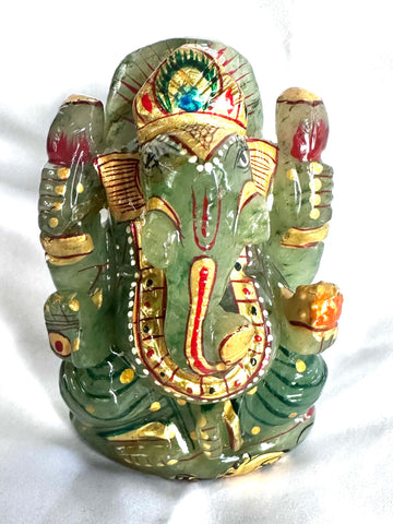 Green Jade –– Painted and decorated Ganesha C (Energised and Blessed)