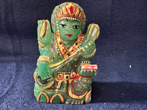 Light Green Jade Saraswati Devi – Painted and Decorated