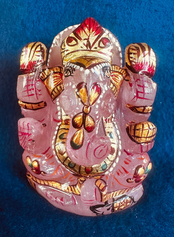 Rose Quartz –– Painted and Decorated Sri Ganesha  (energised and Blessed)