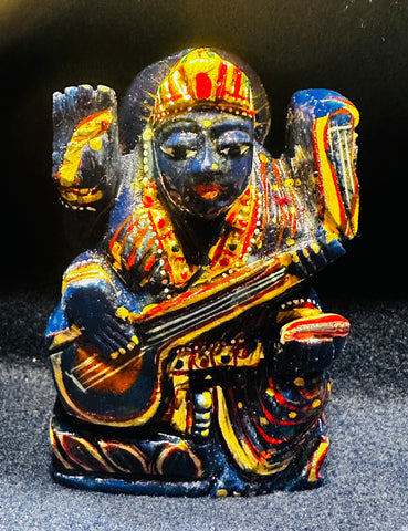 Lapis Lazuli  –– Painted Sri Maha Saraswati Devi  A (Energised and Blessed)
