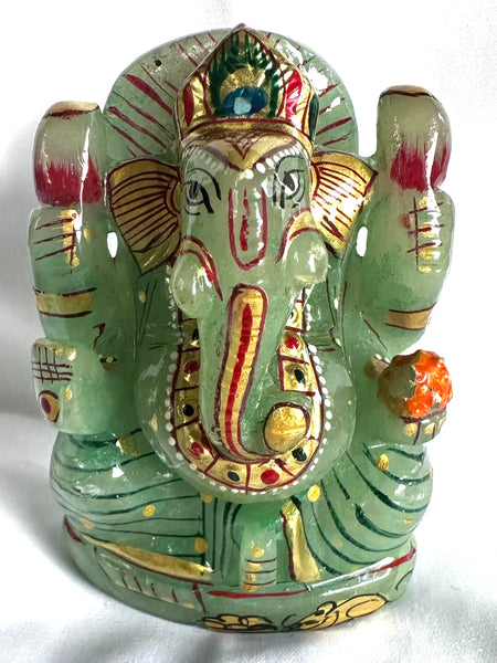 Green Jade –– Painted and decorated Ganesha B (Energised and Blessed)