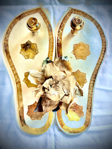 Energized Silver with Gold Trim Life-Size Guru Padukas – Blessed Prasadam