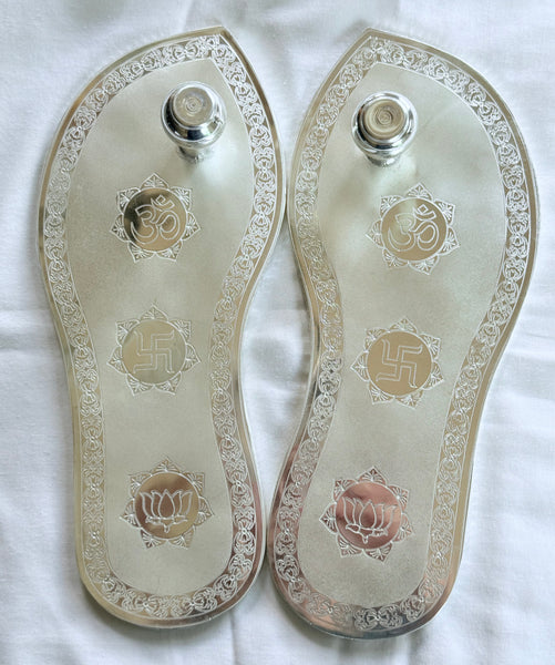 Energized Silver with Silver Trim Life-Size Guru Padukas – Blessed Prasadam