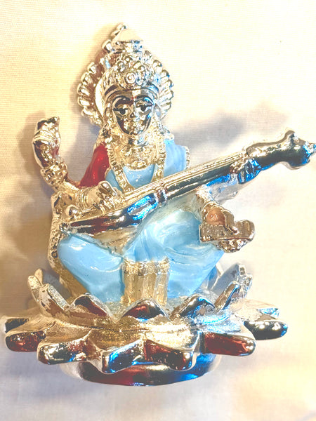Saraswati Devi in Blue – Black Resin (Blessed)