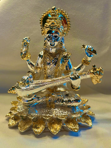 Saraswati Devi in Gold/Silver – Black Resin