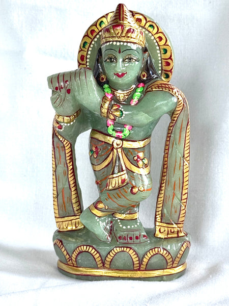 Painted Green Jade Krishna