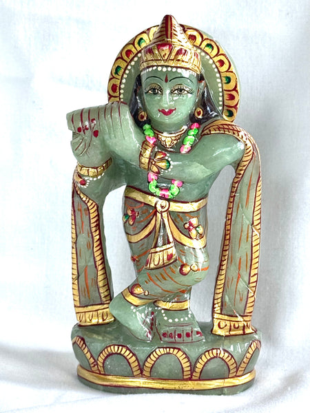 Painted Green Jade Krishna