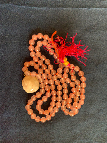 Rose Quartz Mala with Ganesha Pendant ( 7MM 108 Beads on knotted Thread)