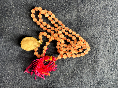 Rose Quartz Mala with Ganesha Pendant ( 6MM 108 Beads on knotted Thread)