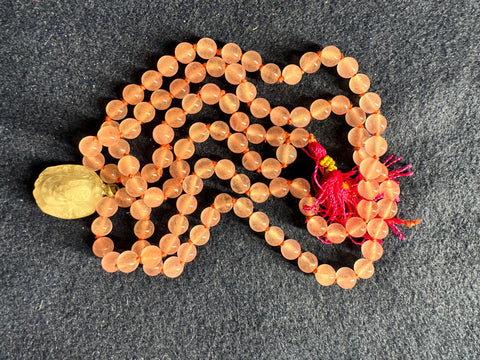 Rose Quartz Mala with Ganesha Pendant ( 9MM 108 Beads on knotted Thread)