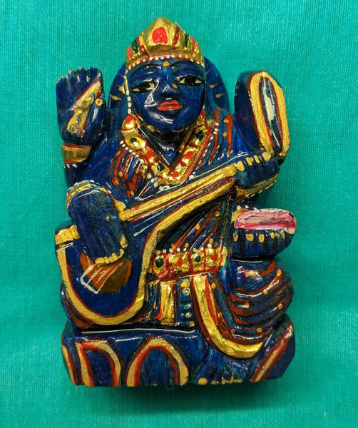 Lapiz Lazuli Saraswati Devi – Painted and Decorated