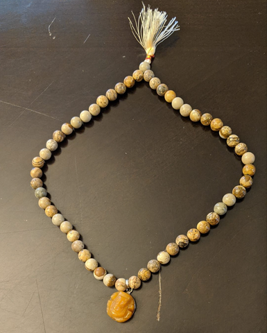 Yellow Howlite Turquoise Japamala with Yellow Jade Ganesha Pendant – 54 Beads