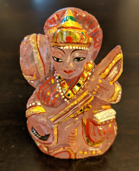 Rose Quartz Saraswati Devi – Painted and Decorated