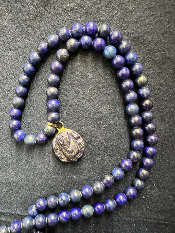 Light Lapis Lazuli Mala with Ganesha (108 Beads)