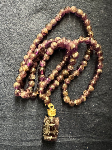 Amethyst Mala with Ganesha (108 Beads on Knotted Thread)