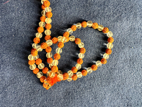Quartz Crystal and Rudraksha Mala (54 Beads)