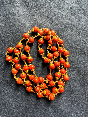 Red Wood Mala(Gold caps and links) – 54 Beads